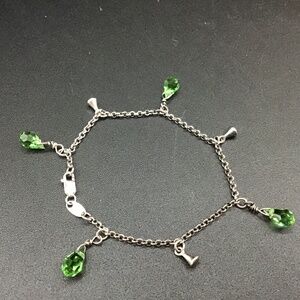 Italy 925 Sterling Silver bracelet with green Crystals Hallmarked